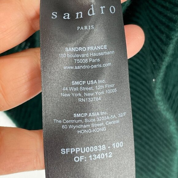 Sandro Bottle Green Ruffle Neck 100% Wool 100% Cotton Layered Pullover Sweater L - Picture 9 of 12